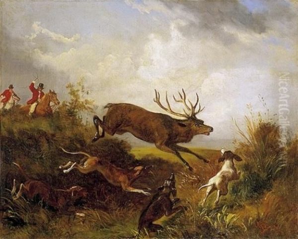 Hunting Scene Oil Painting by Alfred Steinacker