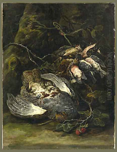 A Partridge and Small Game Birds 1650s Oil Painting by Jan Fyt