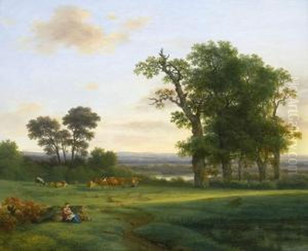 Auenlandschaft Mit Rastender Bauerin Oil Painting by Franz II Steinfeld