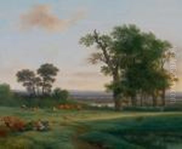 Auenlandschaft Mit Einer Rastenden Schaferin Oil Painting by Franz II Steinfeld