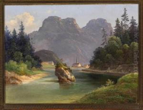 The Confluence At Ischl Oil Painting by Franz II Steinfeld