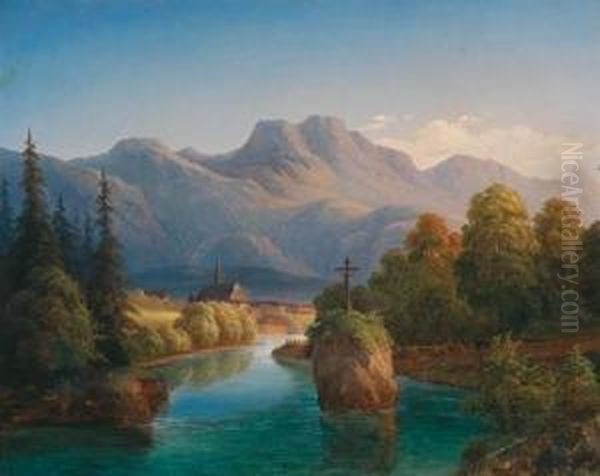 Umkreis/circle Blick Auf Bad-ischl Oil Painting by Franz II Steinfeld