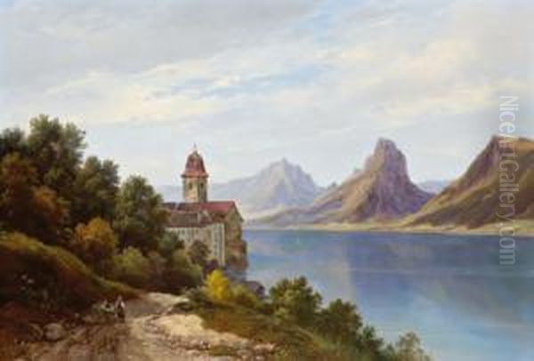 Motiv Aus Dem Salzkammergut Oil Painting by Franz II Steinfeld