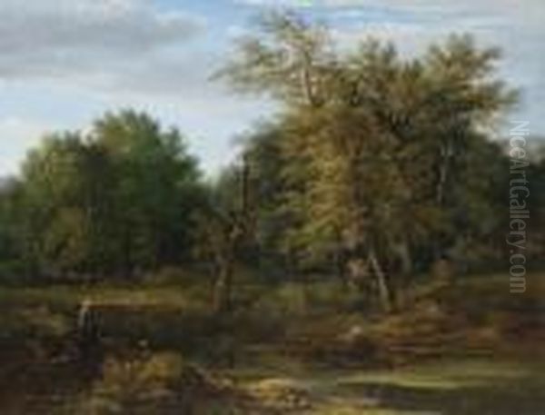 Stiller Waldweiher. Oil Painting by Franz II Steinfeld