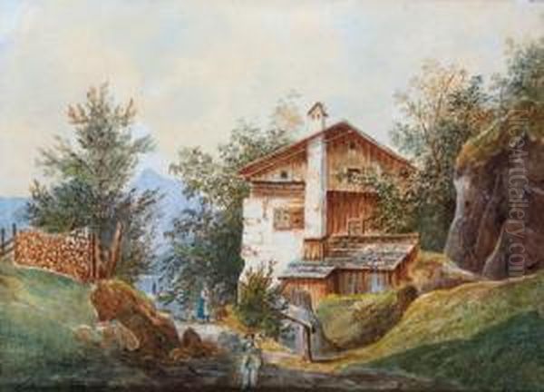 Paesaggio Con Casa Sul Lago Oil Painting by Wilhelm Steinfeld