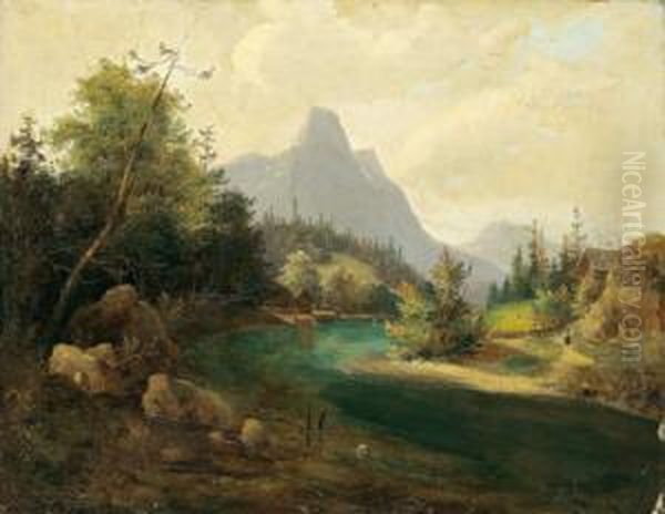 River Landscape Oil Painting by Wilhelm Steinfeld