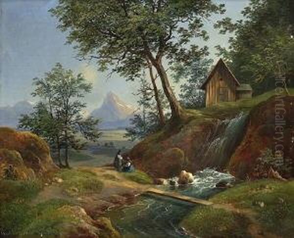 Gebirgslandschaft Mit
 Waldbach. Oil Painting by Wilhelm Steinfeld