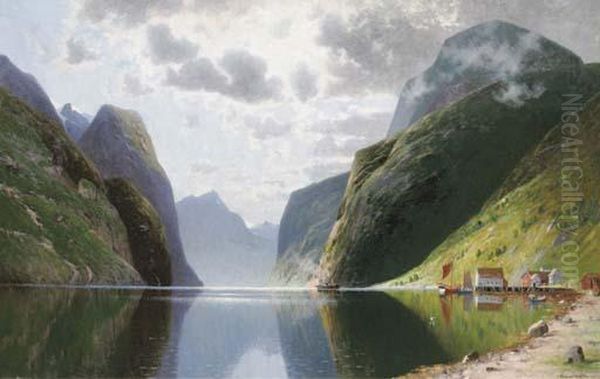 A Hay Barge On A Lake Oil Painting by Heinrich Steinike