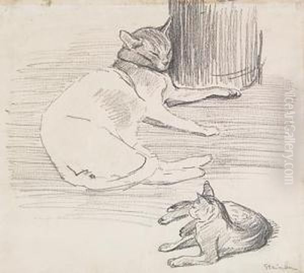 Deux Chats Oil Painting by Theophile Alexandre Steinlen