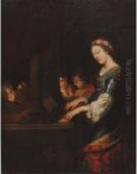 St. Cecilia Playng The Organ Oil Painting by Jacques De Stella