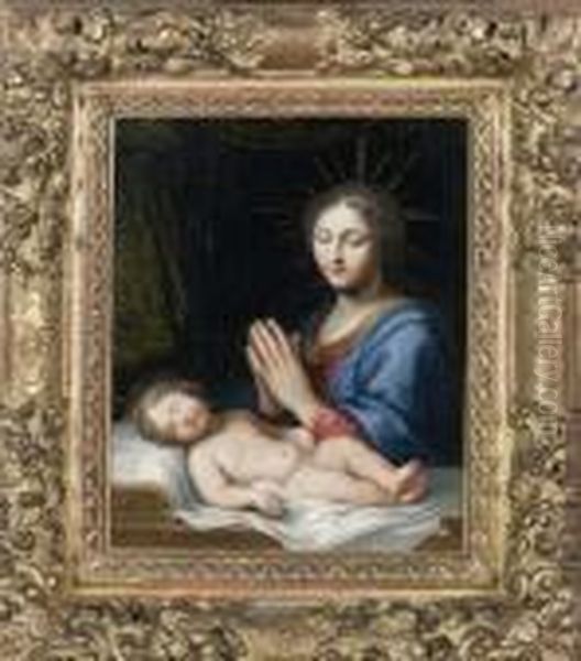 La Vierge En Priere Et L'enfant Endormi Oil Painting by Jacques De Stella