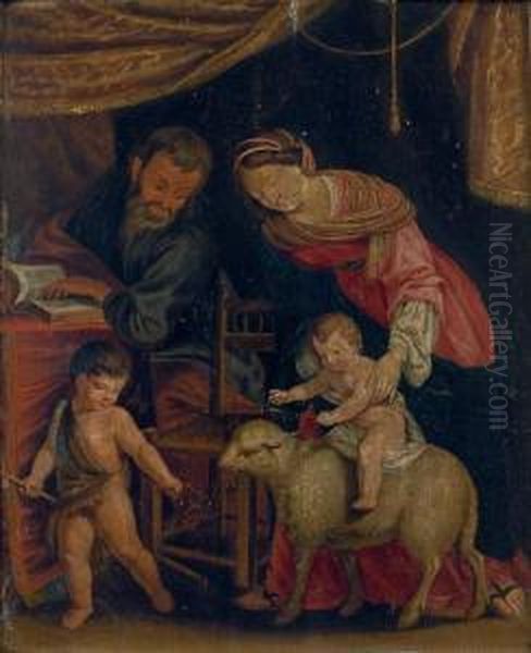 Sainte Famille Avec Saint Jean-baptiste Et L'agneau Oil Painting by Jacques De Stella