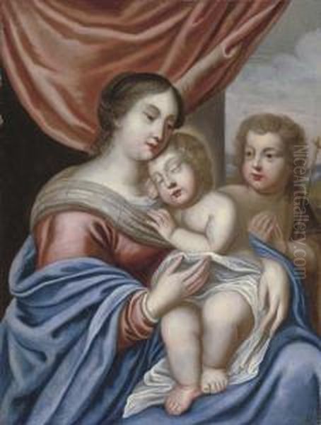 The Virgin And Child With The Infant Saint John The Baptist Oil Painting by Jacques De Stella