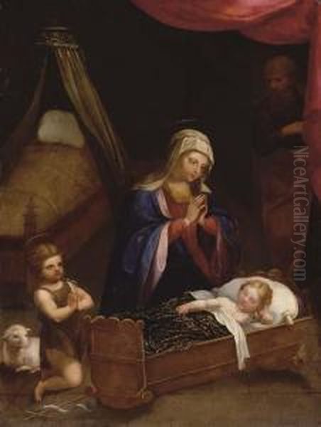 La Vierge Et Saint Jean-baptiste Adorant L'enfant Oil Painting by Jacques De Stella