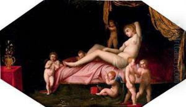 Venus Reclining With Attendant Putti Oil Painting by Jacques De Stella