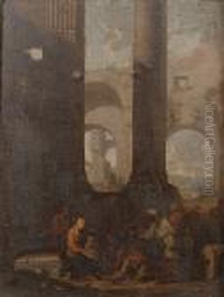 The Adoration Of The Magi Amongst Classical Ruins Oil Painting by Jacques De Stella