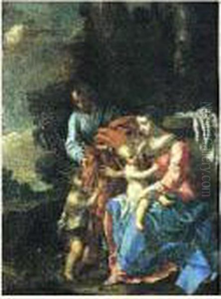 La Famille Avec Saint Jean Baptiste Sur Fond De Paysage Oil Painting by Jacques De Stella