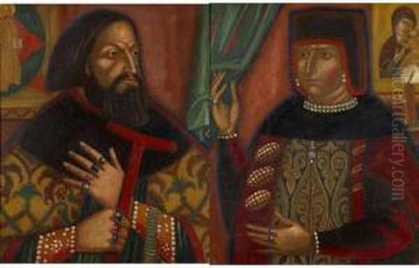 Boyar Couple Oil Painting by Dimitri Semenovich Stelletsky