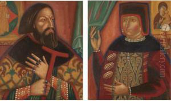 A Boyar And His Wife Oil Painting by Dimitri Semenovich Stelletsky