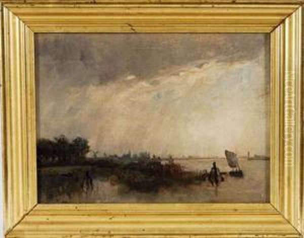 Bord De Canal En Hollande Oil Painting by Alphonse Stengelin