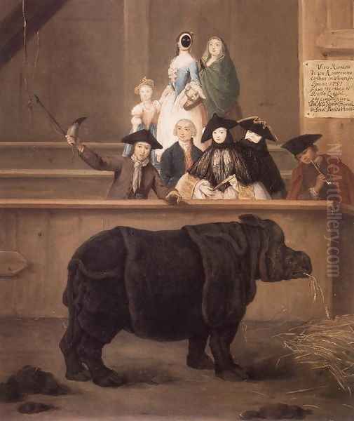 The Rhinoceros 1751 Oil Painting by Pietro Falca (see Longhi)