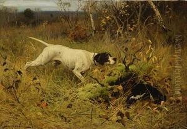 Vorstehhund Und Erlegtes
 Birkhuhn Oil Painting by Aleksi Stepanovich Stepanov