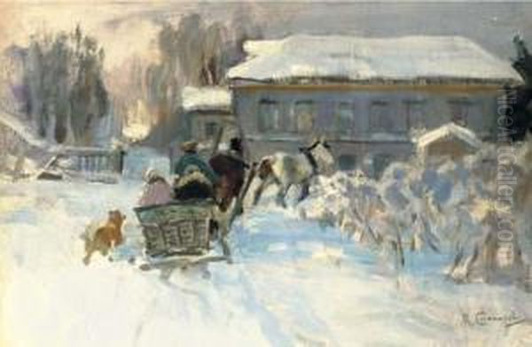 Sleigh Ride Oil Painting by Aleksi Stepanovich Stepanov