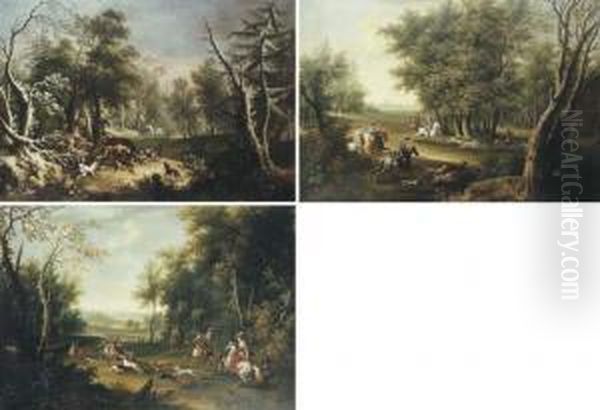 A Boar Hunt In Winter; A Stag Hunt; And A Stag Hunt: The Kill Oil Painting by Joseph Stephan