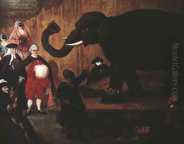 Elephant Exhibited in Venice Oil Painting by Pietro Falca (see Longhi)