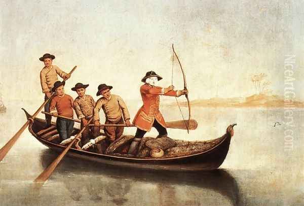 Duck Hunters on the Lagoon c. 1760 Oil Painting by Pietro Falca (see Longhi)