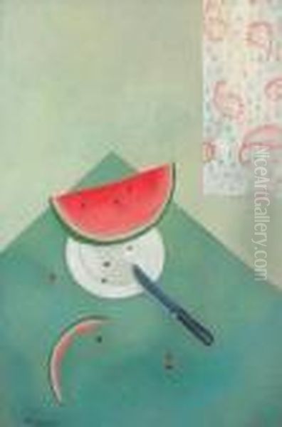 Still Life With Watermelon Oil Painting by David Petrovich Sterenberg