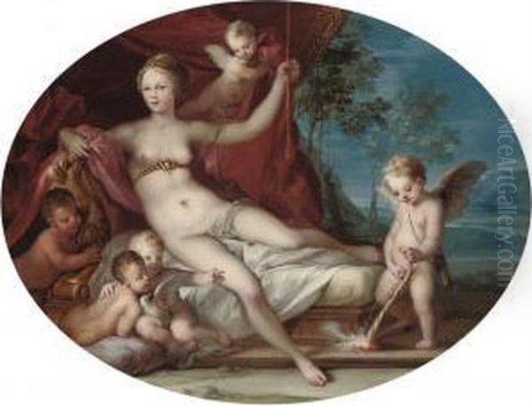 Venus Reclining With Cupid And Putti Disporting Oil Painting by Ignazio Stern