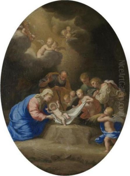 The Adoration Of The Shepherds, With Angels Looking On Oil Painting by Ignazio Stern