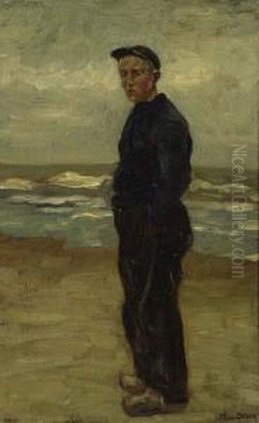 Young Man On The Beach. Oil Painting by Max Stern