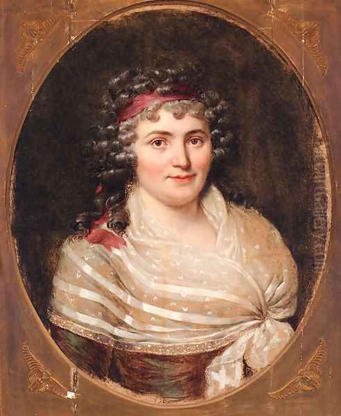 Portrait of Jeanne Robertine, Marquise d'Orvillier, nee Rillet (1772-1862), half-length, in a lace fichu and a red bandeau Oil Painting by Francois-Xavier Fabre