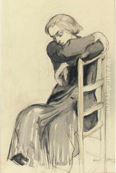 Study Of A Seated Figure And Portrait Of Marie: Two Works Oil Painting by Albert Edward Sterner