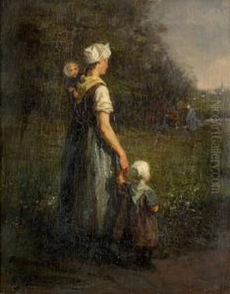 Bauerin Mit Zwei Kindern. Oil Painting by Jacobus Frederick Sterre De Jong