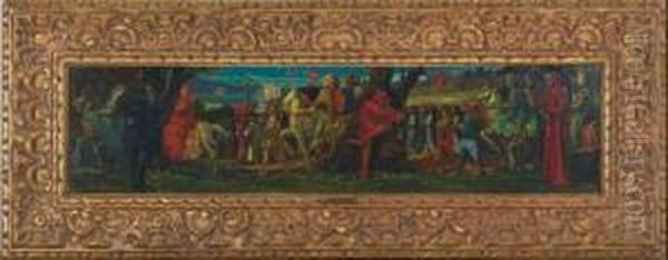 Chaucer And Dante-sketch For A Library Frieze Oil Painting by Charles Walter Stetson