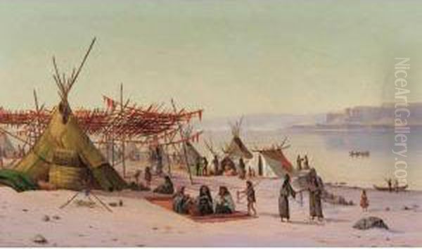 Indian Camp On The Columbia, Near Celilo, Oregon Oil Painting by John James Steuart