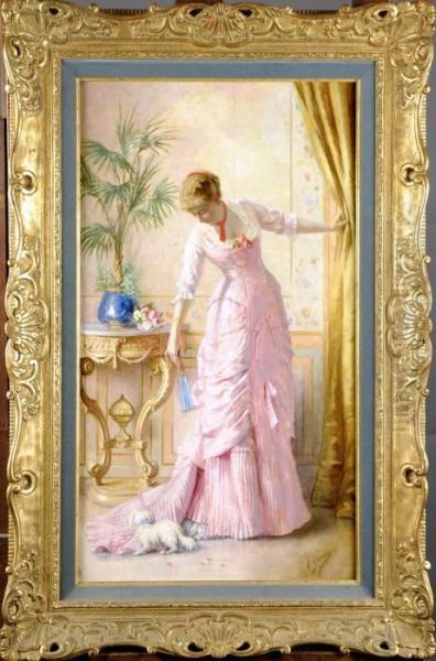 Elegante Au Chien. Oil Painting by Agapit Stevens