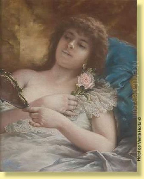 Jeune Femme Au Face-a-main Et A La Rose Oil Painting by Agapit Stevens