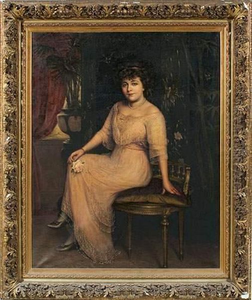 Portrait De Femme A La Rose. Oil Painting by Agapit Stevens