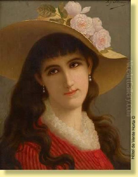 Jeune Femme Au Chapeau Fleuri Oil Painting by Agapit Stevens