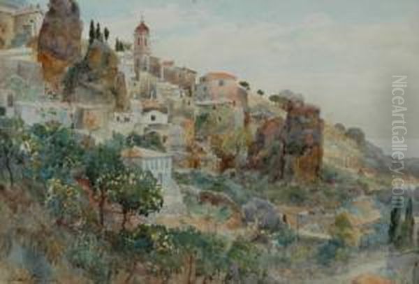 View To An Italian Village Oil Painting by Alfred Stevens