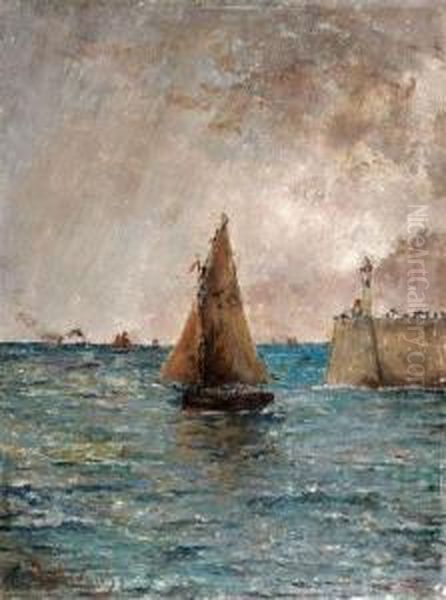 Le Retour Du Voilier Au Treport Par Ciel Charge Oil Painting by Alfred Stevens