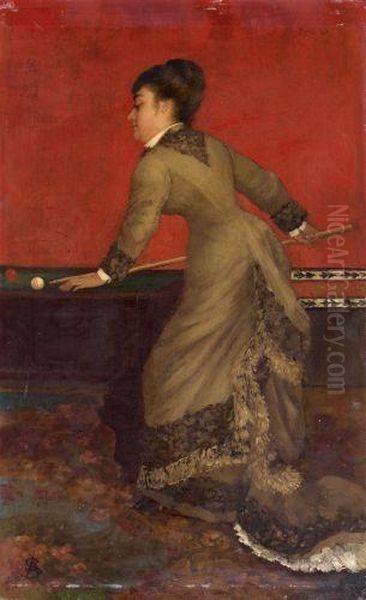 Elegante Au Billard Oil Painting by Alfred Stevens