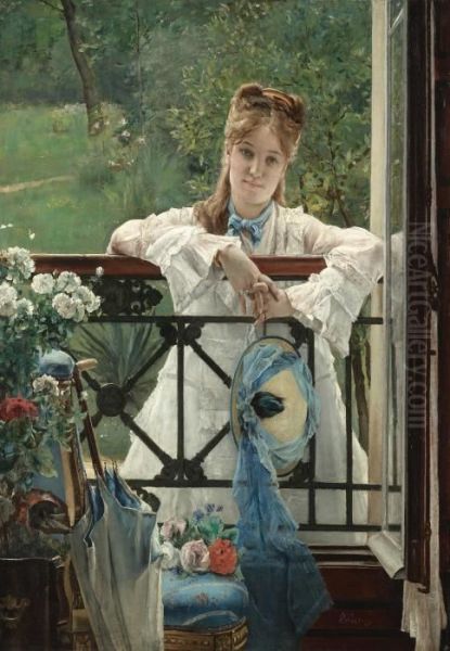 Un Bleuet (the Blue Ribbon) Oil Painting by Alfred Stevens