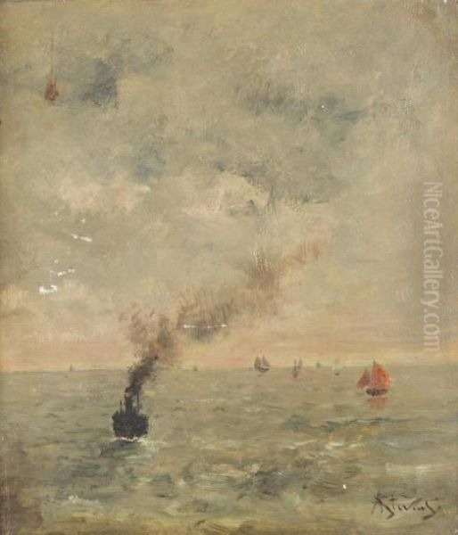 Bateaux A Vapeur Oil Painting by Alfred Stevens