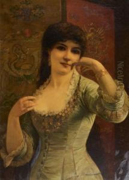 Jeune Femme Essayant Un Collier Oil Painting by Alfred Stevens