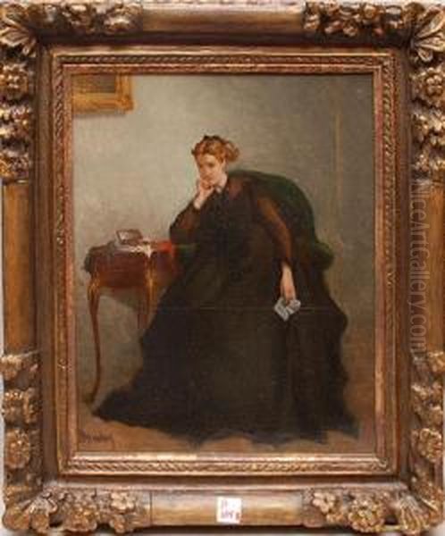 Interior Woman At
Vanity Desk Oil Painting by Alfred Stevens